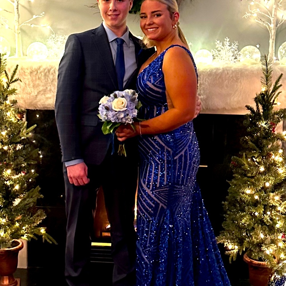 Jovani Blue Sequin Prom Dress
